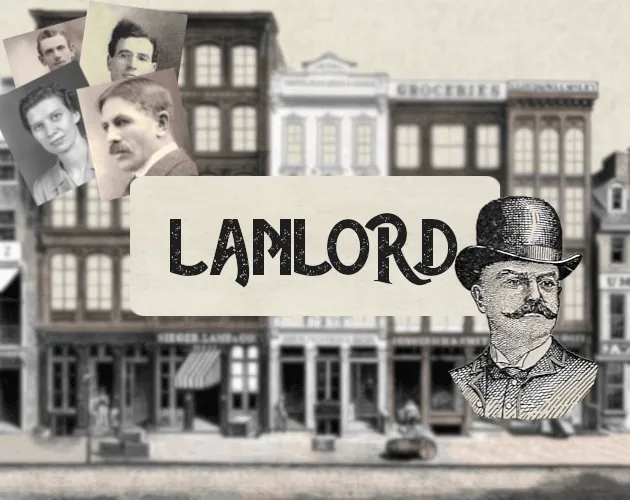 Landlord cover art — a vintage collage of tenants and shopfronts